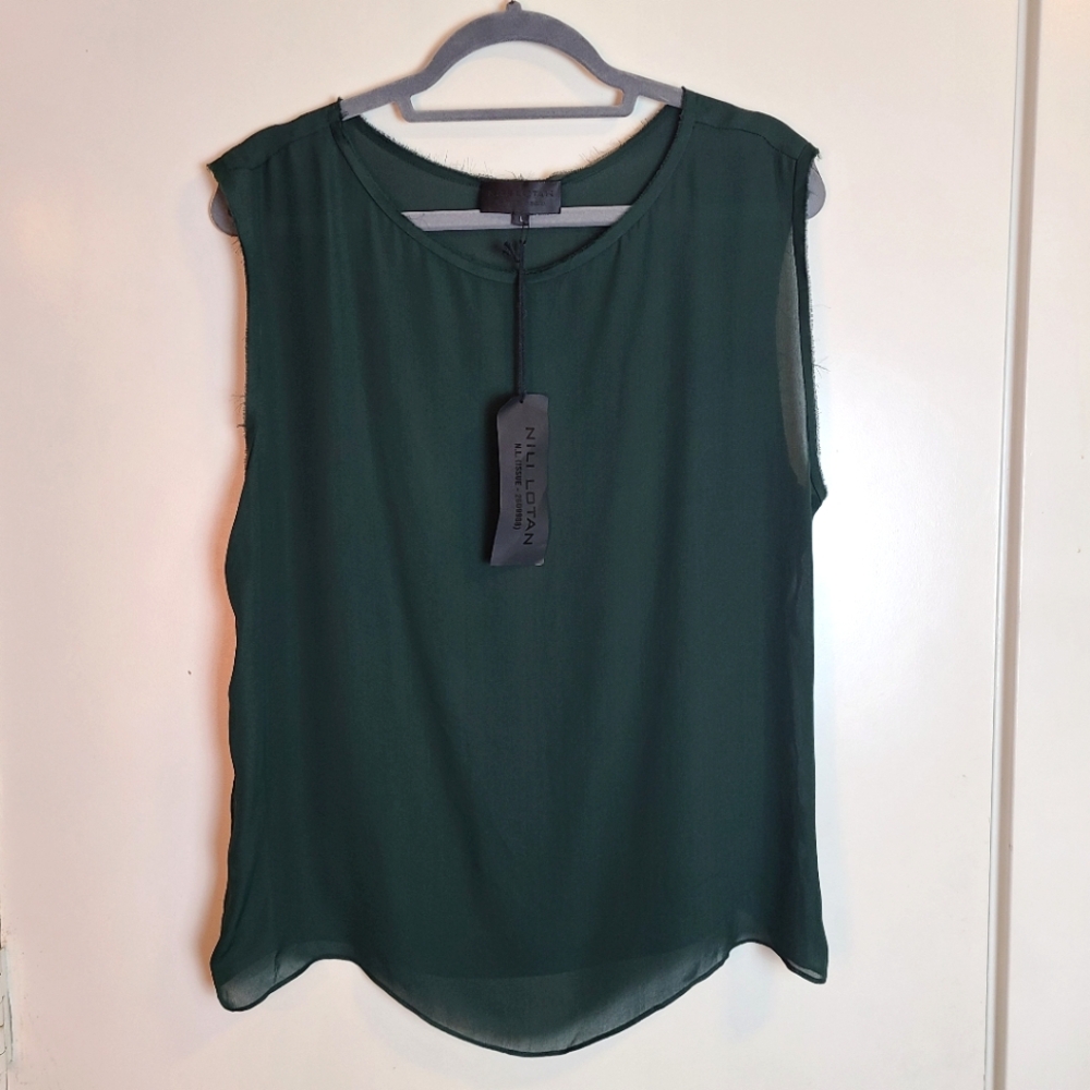 NWT NILI LOTAN - 100%‎ Silk - Pine Green Sleeveless Sadie Tank